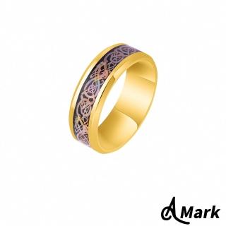 【A MARK】鈦鋼戒指 龍紋戒指/潮流龍紋百搭個性316L鈦鋼戒指(U款 金胚黑底彩片)