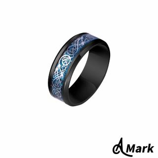 【A MARK】鈦鋼戒指 龍紋戒指/潮流龍紋百搭個性316L鈦鋼戒指(N款 黑胚藍底銀片)