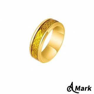 【A MARK】鈦鋼戒指 龍紋戒指/潮流龍紋百搭個性316L鈦鋼戒指(V款 金胚金底金片)