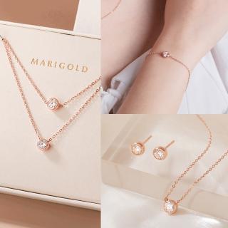 【MARIGOLD 美爾朵】飾品1+1禮盒-命定925純銀莫桑鑽項鍊+手鍊+耳環(玫瑰金/禮盒包裝/女款/純銀/女生禮物)