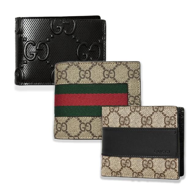 【GUCCI 古馳】經典LOGO牛皮男款對開錢包短夾(款式任選)