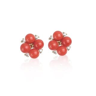 【大東山樑御珊瑚】天然紅珊瑚鑲水鑽耳環4.5mm(紅潤喜氣)