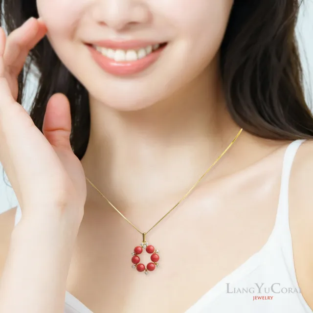 【大東山樑御珊瑚】天然紅珊瑚鑲水鑽銀Ｋ金項鍊4.5mm(紅潤喜氣)