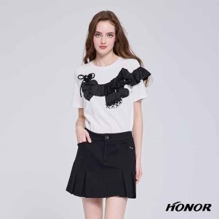 【HONOR 山形屋】不對稱立體愛心荷葉蝴蝶結拼接上衣-白