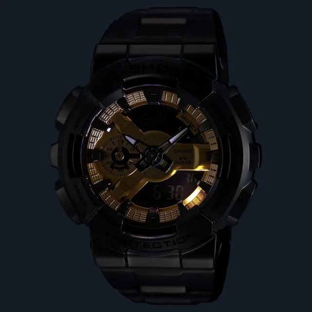 【CASIO 卡西歐】G-SHOCK 霸氣全金屬錶款/人氣雙顯/黑金/49mm(GM-110BD-1A9)