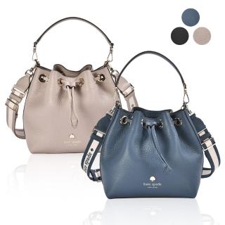 【KATE SPADE】Emma金屬黑桃LOGO皮革小型兩用水桶包(3色任選)