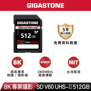 【Gigastone 立達國際】SDXC SD UHS-II V60 8K 512GB專業攝影記憶卡(支援8K/4K/五年保固/台灣製造)