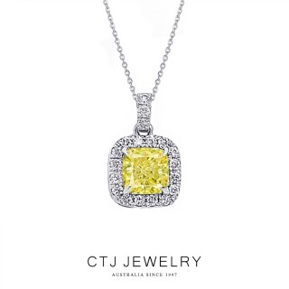 【CTJ】璀璨母親節! 1克拉 Fancy Yellow 18K 枕形 天然 黃鑽 鑽石項鍊(天然珠寶 限時優惠)