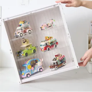 【FL 生活+】貨櫃雙層階梯-大型款-磁吸門展示盒(展示架/展示盒/模型收納盒/盲盒/扭蛋/模型公仔/A_486)