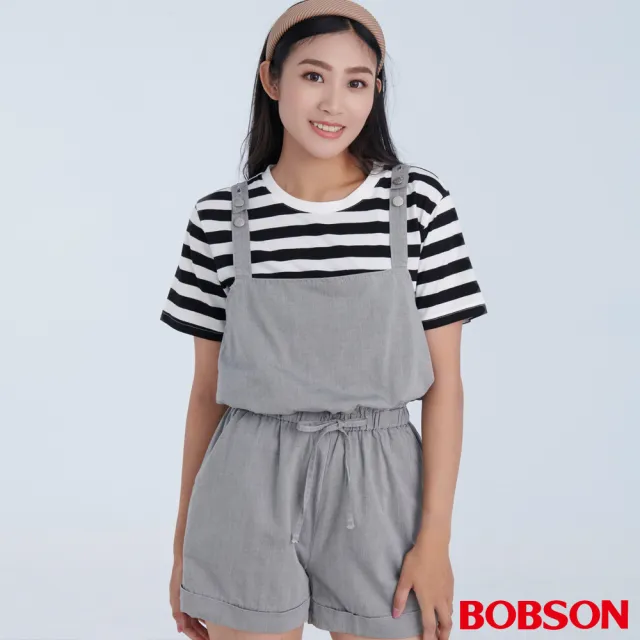 【BOBSON】女款吊帶牛仔短褲(D126-85)