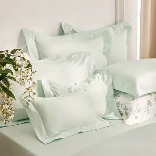 【WEDGWOOD】80支400織長纖棉刺繡 兩用被套枕套床包四件組(幾何水綠｜特大)