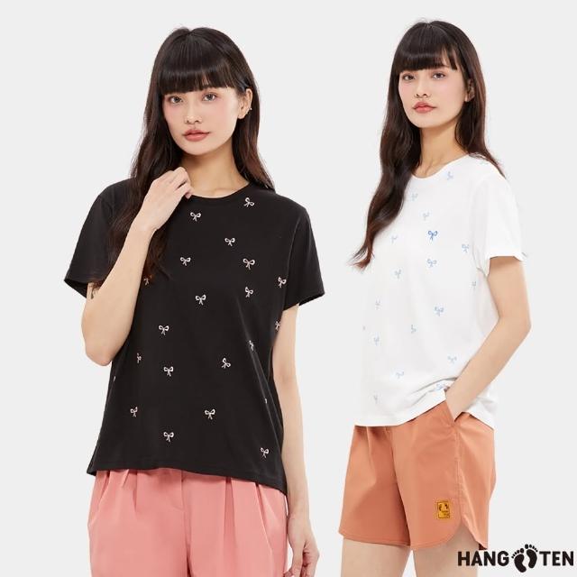 【Hang Ten】女裝-舒爽棉涼感吸濕快乾滿版蝴蝶結印花短袖T恤(多色選)