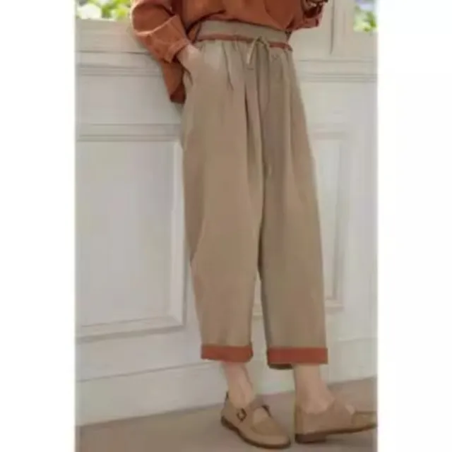 【米蘭精品】現貨+預購 休閒褲寬管長褲(通勤亞麻寬鬆直筒女褲子74kc60)