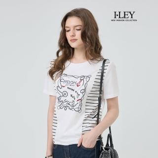 【ILEY 伊蕾】航海刺繡拼接條紋純棉上衣(白；M-XL；1252361211)