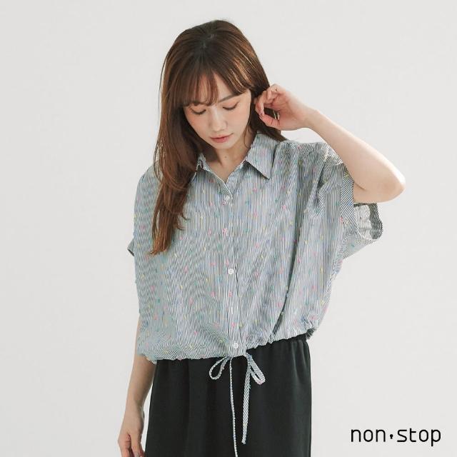 【non-stop】繽紛彩點條紋連袖短版襯衫-2色