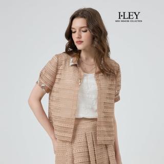 【ILEY 伊蕾】縷空蕾絲印花縲縈襯衫外套(卡其；M-XL；1252164027)