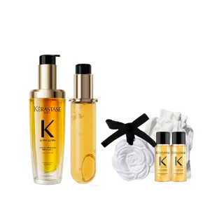 【KERASTASE 巴黎卡詩】金緻柔馭山茶花鎏光露75ml+填裝瓶75ml(升級版奢光小金油/極致保濕/抗躁/護髮油/髮油
