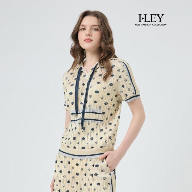 【ILEY 伊蕾】壓摺品牌印花連帽上衣(杏；M-XL；1252361418)