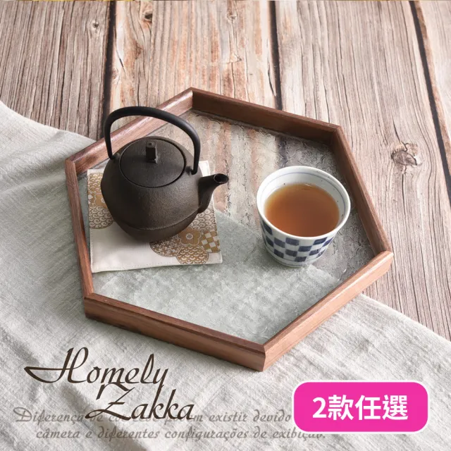 【Homely Zakka】北歐復古木質海棠花輕奢玻璃托盤/餐盤/置物盤_2款任選(防滑托盤 收納盤 餐廳托盤 大托盤)（其他規格）