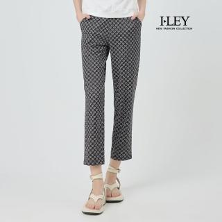 【ILEY 伊蕾】鬆緊中腰印花九分褲(黑；M-XL；1252366612)