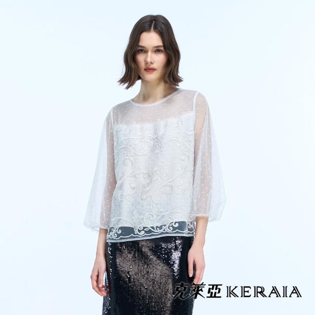 【KERAIA 克萊亞】夢遊仙境唯美拼接白紗蕾絲上衣
