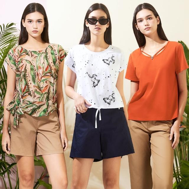 【TOWN’WEAR 棠葳】精選清涼圓領上衣(三款任選/中大尺碼/多色/素色/印花/圓領/雪紡/涼感)