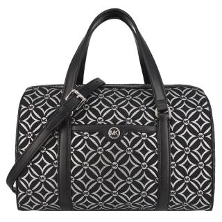 【Michael Kors】TRAVEL系列 銀字LOGO 斜揹包 波士頓包 醫生包(黑銀/大款)