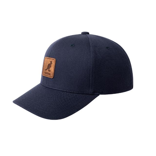 【KANGOL】LEATHER 方貼袋鼠棒球帽(深藍色)