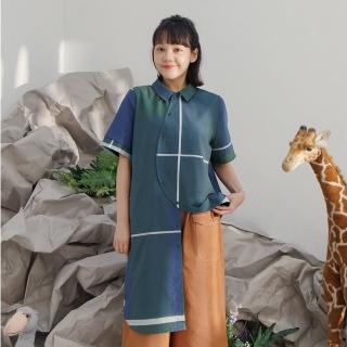 【MOSS CLUB】錯位門襟造型大格紋短袖襯衫(藍 綠 桔)