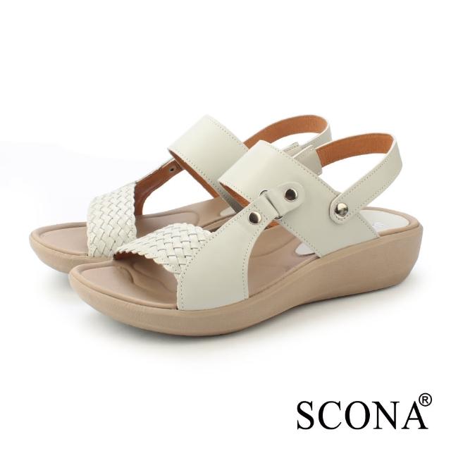 【SCONA 蘇格南】真皮 輕量舒適編織涼鞋(米色 31263-1)
