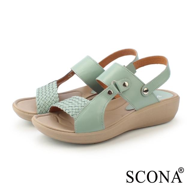 【SCONA 蘇格南】真皮 輕量舒適編織涼鞋(綠色 31263-2)