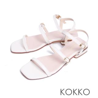【KOKKO】簡約時髦多條帶低跟涼鞋(白色)