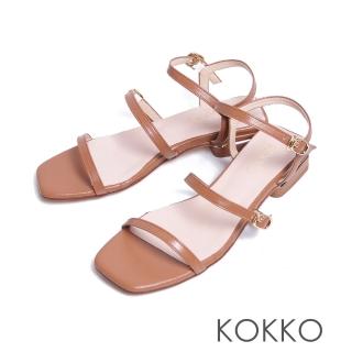 【KOKKO】簡約時髦多條帶低跟涼鞋(棕色)