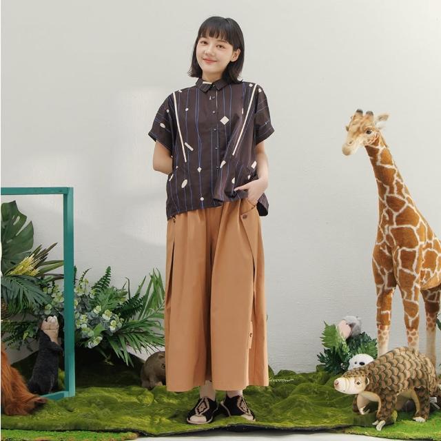 【MOSS CLUB】活片反折彈性涼感長寬褲(藍 黑 卡)