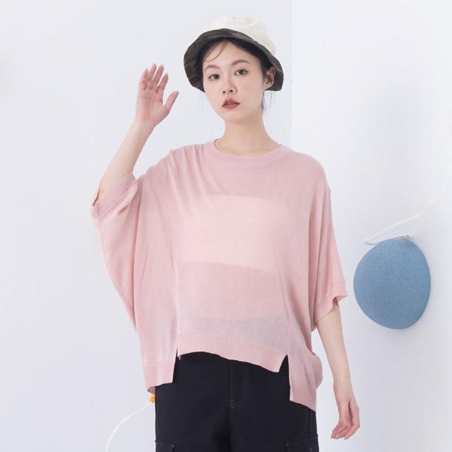 【MOSS CLUB】寬版蝙蝠袖短袖針織上衣(粉 綠 杏/魅力商品)