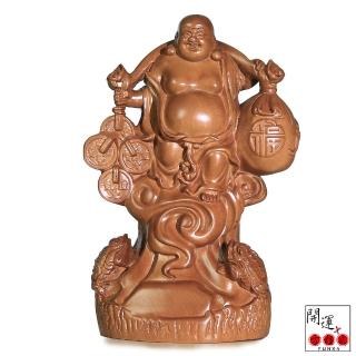 【開運方程式】錢袋彌勒佛木雕咬錢蟾蜍開運擺件(開運擺飾 陽宅風水)