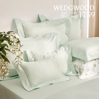 【WEDGWOOD】80支400織長纖棉刺繡 兩用被套枕套床包四件組(幾何水綠｜加大)