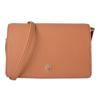 【TORY BURCH】TB EMERSON 經典立體LOGO防刮皮革斜揹包(質感咖)