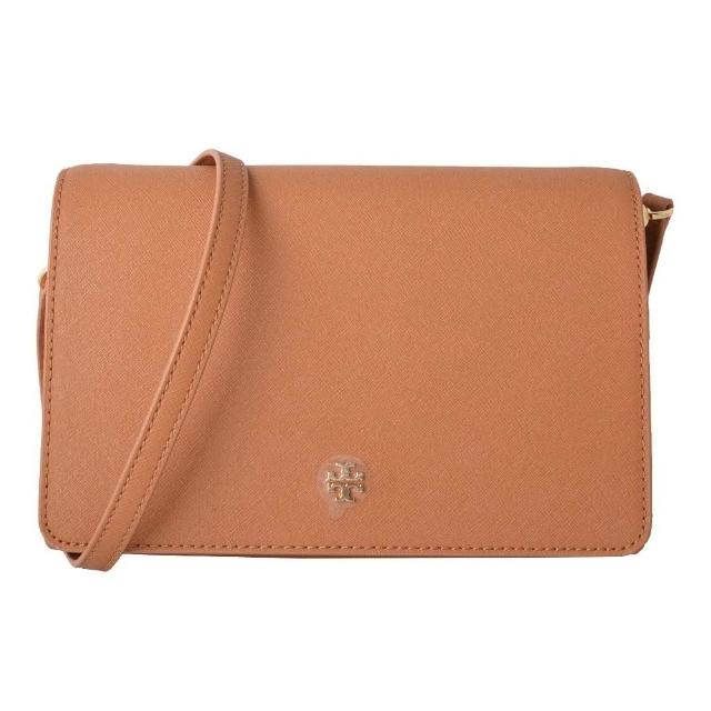 【TORY BURCH】TB EMERSON 經典立體LOGO防刮皮革斜背包(質感咖)