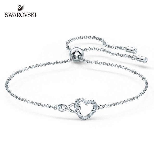 【SWAROVSKI 官方直營】Infinity Heart 白金色愛無限心形手鏈 母親節禮物