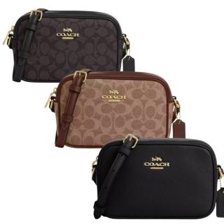 【COACH】金標LOGO荔枝皮革單層小相機包 斜揹包-三款可選(coach 黑色 咖啡色 女包 斜揹包 女包包 女用包)