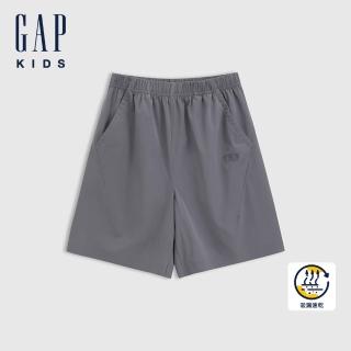 【GAP】男童裝 Logo印花鬆緊短褲-灰色(761441)