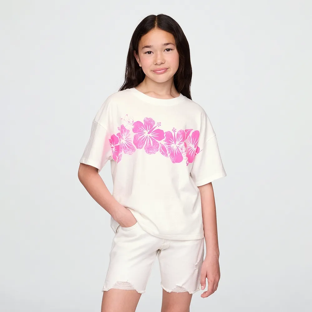 【GAP】女童裝 Gap x Disney迪士尼聯名 史迪奇印花圓領短袖T恤-白色(780478)