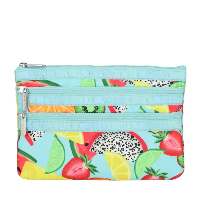 【Lesportsac】3-Zip Cosmetic 三層拉鍊化妝包 收納包 盥洗包 送禮 禮物 推薦 女包(熱帶水果)
