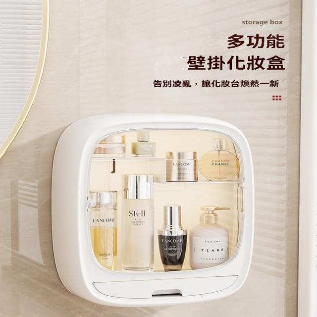 【星治】浴室化妝品收納櫃 壁掛免打孔浴室收納櫃 分格防水防塵收納櫃 預售12工作天(免打孔方形升級加厚款)