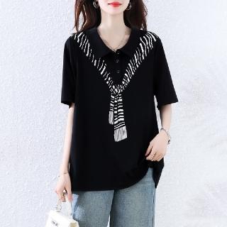 【LANNI 藍尼】★帥氣印花翻領上衣(女上衣/百搭/圓領/T恤)