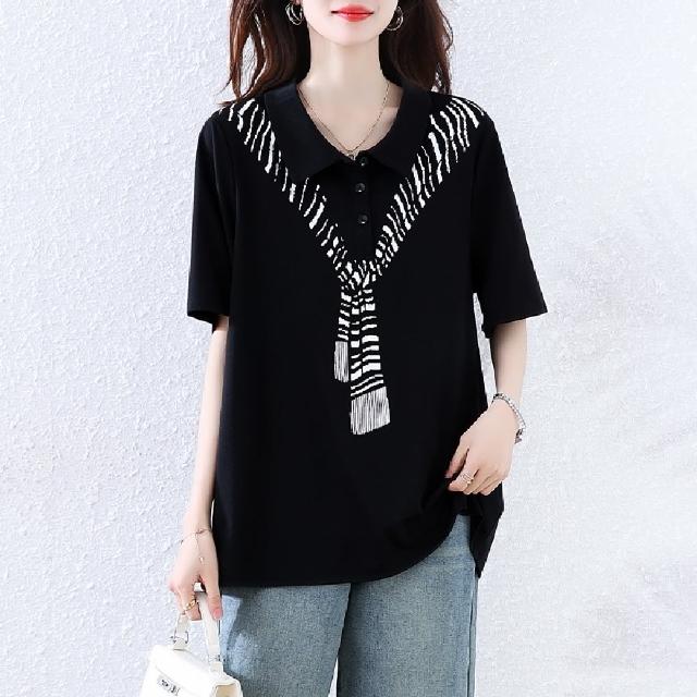 【LANNI 藍尼】★帥氣印花翻領上衣(女上衣/百搭/圓領/T恤)