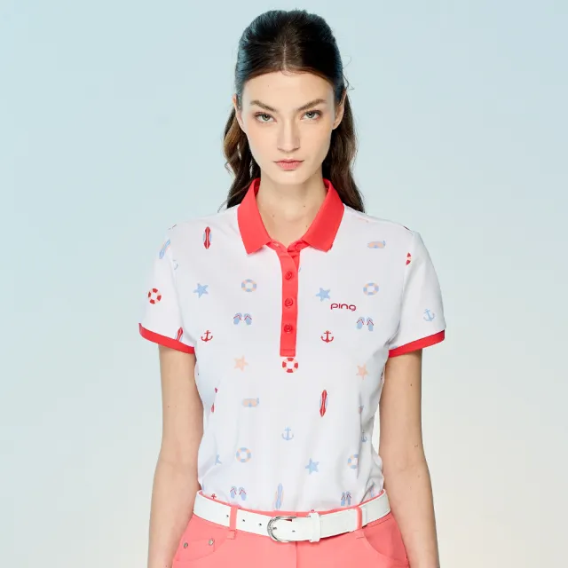 【PING】女款度假風吸濕排汗抗UV短袖POLO衫-紅(GOLF/高爾夫球衫/RA25106-18)