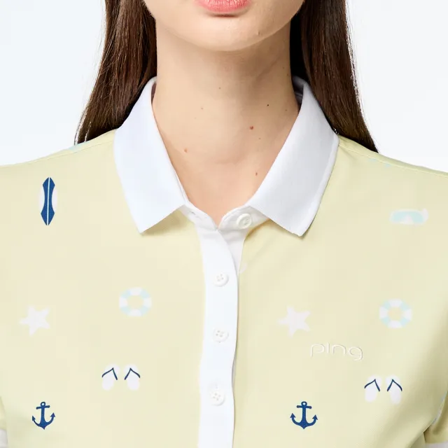 【PING】女款度假風吸濕排汗抗UV短袖POLO衫-黃(GOLF/高爾夫球衫/RA25106-33)