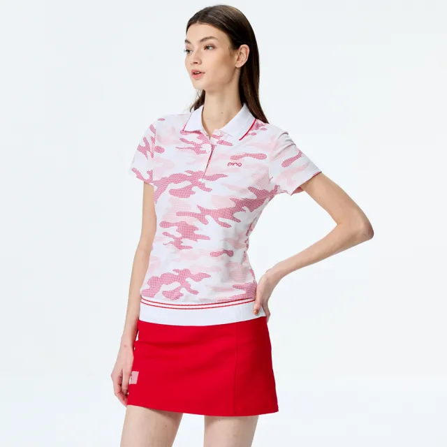 【PING】女款迷彩抗UV高爾夫短袖POLO衫-紅(吸濕排汗/GOLF/高爾夫球衫/RA25105-18)